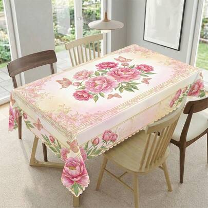 1pc Floral Printed Tablecloth, Suitable For Holidays, Parties, Birthdays, Dinners, Restaurant Table Decor, All Seasons, Home Decor