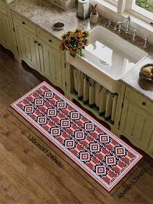 1pc Silicone Kitchen Mat, Featuring Classic Turkish Kilim/ Rug Pattern In Deep Navy Blue Background - Multicolor - View 17