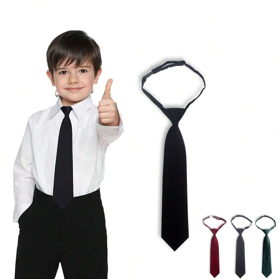 1 pieza Corbata de unicolor pre-anudada para niños, decoración para el cuello de la camisa de estudiante, para uniforme escolar, preescolar, estudiante, niños y niñas, vuelta al colegio - Negro - Ver 1