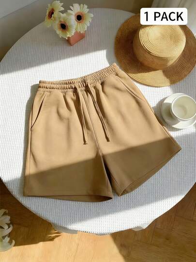 Shorts casuales retro americanos con cordón ajustable para mujer, holgados y estilizadores con cintura elástica, versátiles y cómodos para usar en casa y al aire libre.