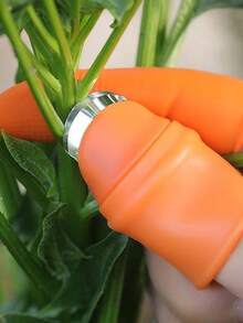 [5pcs] Thumb Knife Vegetable Herb Stripper Finger Protector, Kitchen Gadget For Picking Chili Pepper, Beans, Peas, Fingernail Protector, Vegetable Picking Tool - Orange - View 2