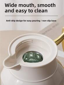 1pc Large Capacity Thermal Carafe, Gold-Plated Style Tea/Coffee Pot, Hot Water Bottle, Press Button Glass Liner - Gold-plated - View 5