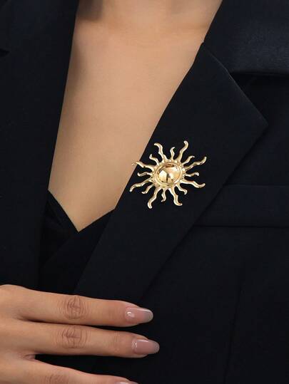 Broche vintage em metal em formato de sol (1 peça), com design exagerado de girassol, ideal para lapela feminina, perfeito para uso diário e diversas ocasiões.