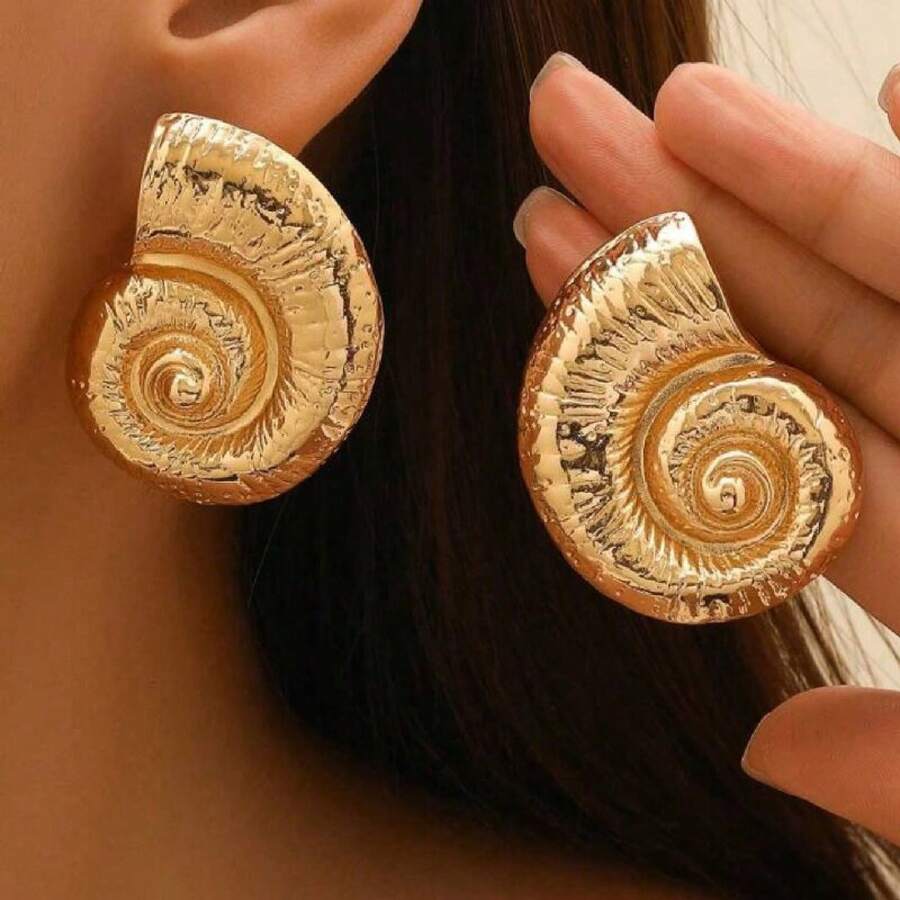 Sea Conch Beach Vacation Style, Elegant And Luxurious, Niche And Exaggerated Alloy Earrings And Studs - 1PC - Xem 1