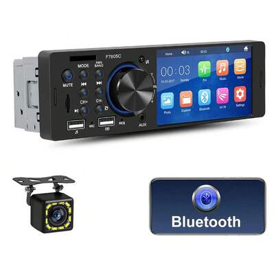 Autostéreo De Pantalla Táctil 1din Bt Fm Eq Usb Y Cámara Negro