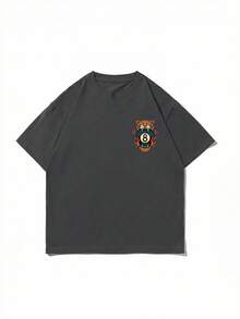 Fractyr 男士时尚休闲街头摇滚说唱风宽松短袖T恤 | 台球风格 | 老虎与8号球印花 | 精致设计 | 春夏必备 | 百搭易穿，展现您的个人风格 - 深灰色 - 查看 7