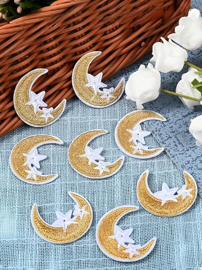 1/10pcs Star & Moon Pattern Embroidered Patches, Suitable For Clothing, Bags, Textile Accessories, Customized Bags, Embroidery Art, Decorative Stickers, High-Quality Embroidery, Handicraft Materials, Sewing Patches, Fashion Designers And Handcraft Enthusiasts