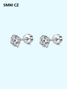 1对耳钉 20G 平底极简耳钉 闪亮圆形锆石 多款式耳钉 心形、星星、月亮、蝴蝶和仿珍珠 女士耳钉饰品 - 銀色 - 查看 12