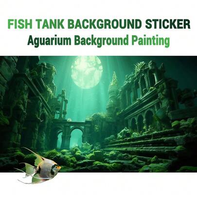 沉没城堡，水族箱背景画，水族箱背景贴纸，爬虫笼背景贴纸，自粘正面，水族箱景观装饰，水族箱装饰品