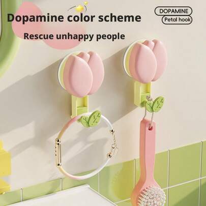 1PC Tulip Flower Suction Cup Hook - No Punching Adhesive Hook Towel Rack, Key Hook, Universal Hook For Kitchen And Bathroom Walls