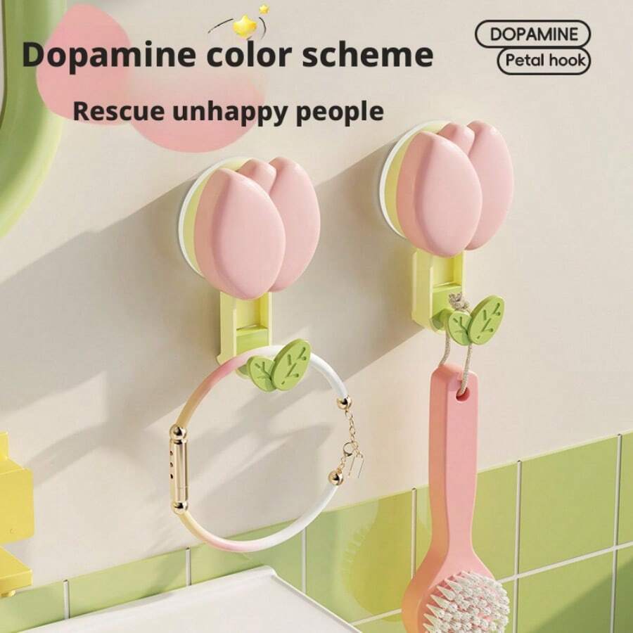 1 pieza Gancho con ventosa con diseño de flor de tulipán - Gancho adhesivo sin perforación para toallas, llaves, uso universal en paredes de cocina y baño - Ver 1