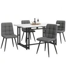 140x80cm Black Dining Table With 4 Chairs Set, Modern Kitchen Dining Table Set, Dark Grey Linen Dining Chairs, Black Iron Leg Table - Grey - View 3