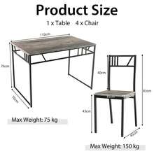 COSTWAY 5 Piece Dining Table Set, Industrial-Style Kitchen Table & 4 Chairs With Wood Like Tabletop & Metal Frame, Rectangular Table & Chair Set For Kitchen, Dining Room & Small Spaces, Grey - Grey - View 2