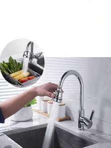 1pc Kitchen Faucet Sprayer Head Attachment, Movable Faucet Extension, 360° Rotating Sink Tap Head Anti-Splash Booster Shower Water-Saving Faucet - Silver - View 4