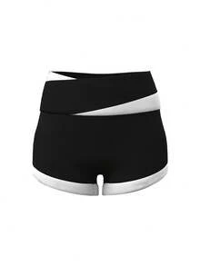 Women's Color-Block Sports Shorts, Structured Cut For A Body-Flattering Fit, High-Stretch Tummy-Control Design, Suitable For Yoga And Everyday Workouts - Star Black - View 3