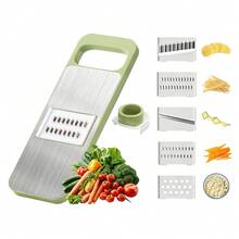 Juego de rallador de verduras multifuncional y rebanador de mandolina: cuchilla de acero inoxidable para cortar y moler manualmente con protector de  , un elemento esencial de cocina para preparar verduras, frutas, queso y otros ingredientes. - verde menta - Ver 9