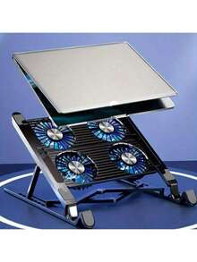 可折叠可调节USB笔记本电脑散热垫，带4个LED静音风扇和防滑散热底座 - 查看 4