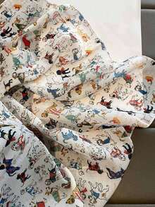 卡通小狗印花小方巾，百搭时尚围脖/头巾，女士适用 - 米色 - 查看 2