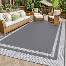 5ft X 8ft Reversible Outdoor Rug, Portable Plastic Woven Camping Mat, Suitable For RVs, Waterproof Outdoor Area Rug For Yard, Patio, Porch, Balcony (White Gray) - Aircraft Frame - View 1