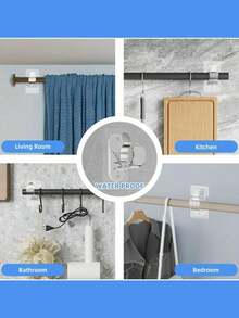1pc No-Drill Self-Adhesive Curtain Rod Bracket, Adjustable Curtain Rod Hook Without Nails, Suitable For Bathroom, Kitchen, Hotel - Clear - View 5