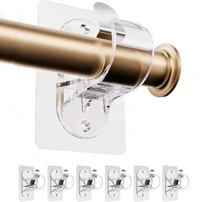 1 cái giá đỡ thanh rèm tự dính không cần khoan, móc thanh rèm điều chỉnh được không cần đinh, thích hợp cho phòng tắm, nhà bếp, khách sạn.