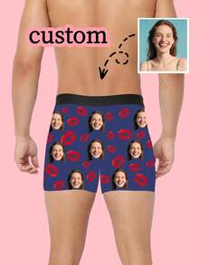 1pc Customized Men's Comfortable Black Boxer Briefs, Can Customize With Fun Photo Prints, Great Gift For Boyfriend On Valentine's Day, Halloween, Anniversary - Navy Blue - View 3