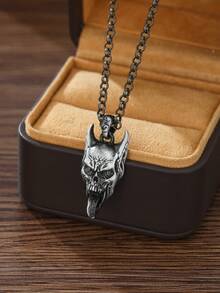 男士恶魔吊坠项链，中世纪黑白骷髅设计，神秘符号，男士完美礼物，暗黑美学派对饰品 - 項鍊 - 查看 4