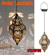 1/2/4 PCS Hanging Solar Lantern Outdoor Decor, Vintage Hanging Solar Lights Outdoor Garden Lantern, Waterproof Moroccan Lights, Metal LED Lanterns Garden For Garden, Yard, Patio, Lawn, Porch, Housewarming - 玫瑰金 - 查看 1