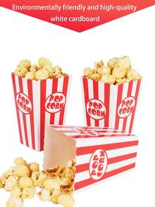 10PCS/1PC/Red White Striped Popcorn Box 11.5x7x5CM Disposable Party Popcorn Container - Small Size: Red and White Vertical Striped POP Style - View 8