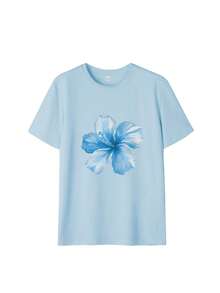 3pcs/Set Summer New Casual Floral, Starfish, Shell Print Round Neck Short Sleeve T-Shirts, Fashionable Versatile Suitable For Beach Vacation Wear - Light Blue, Pink, and Apricot - View 8