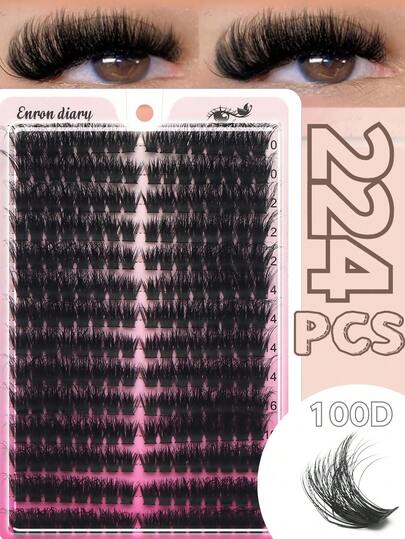 224-Cluster 10-18mm DIY Self-Bonding False Eyelashes, Fluffy 100D Mixed Curl Clusters With Soft Comfortable Durable Support Ultra-Thin & Lightweight, Beginner-Friendly DIY Lashes - Reusable For Everyday, Parties, Halloween, Photoshoots - Eyelash Accessories