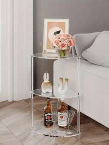 Acrylic High Edge Desk - Small Space End Table - Transparent Bedside Lamp, Suitable For Living Room, Bedroom, Hallway - White - View 5