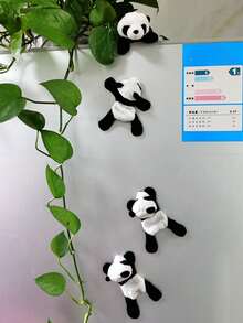 1/3pcs Cute Panda Plush Fridge Magnets, Suitable For Home, Kitchen, Portable, And Holiday Gifts - Black and White - View 2