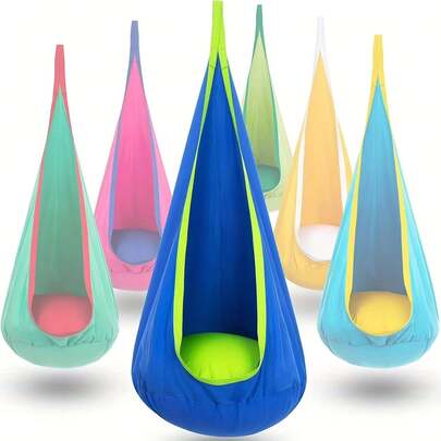 1 pieza Silla colgante de uso pesado con almohada inflable y bolsillo - Soporta hasta 80 kg, 4 opciones de color (verde, amarillo, rosa) - Hamaca colgante portátil para interiores y exteriores, silla colgante, silla cesta colgante