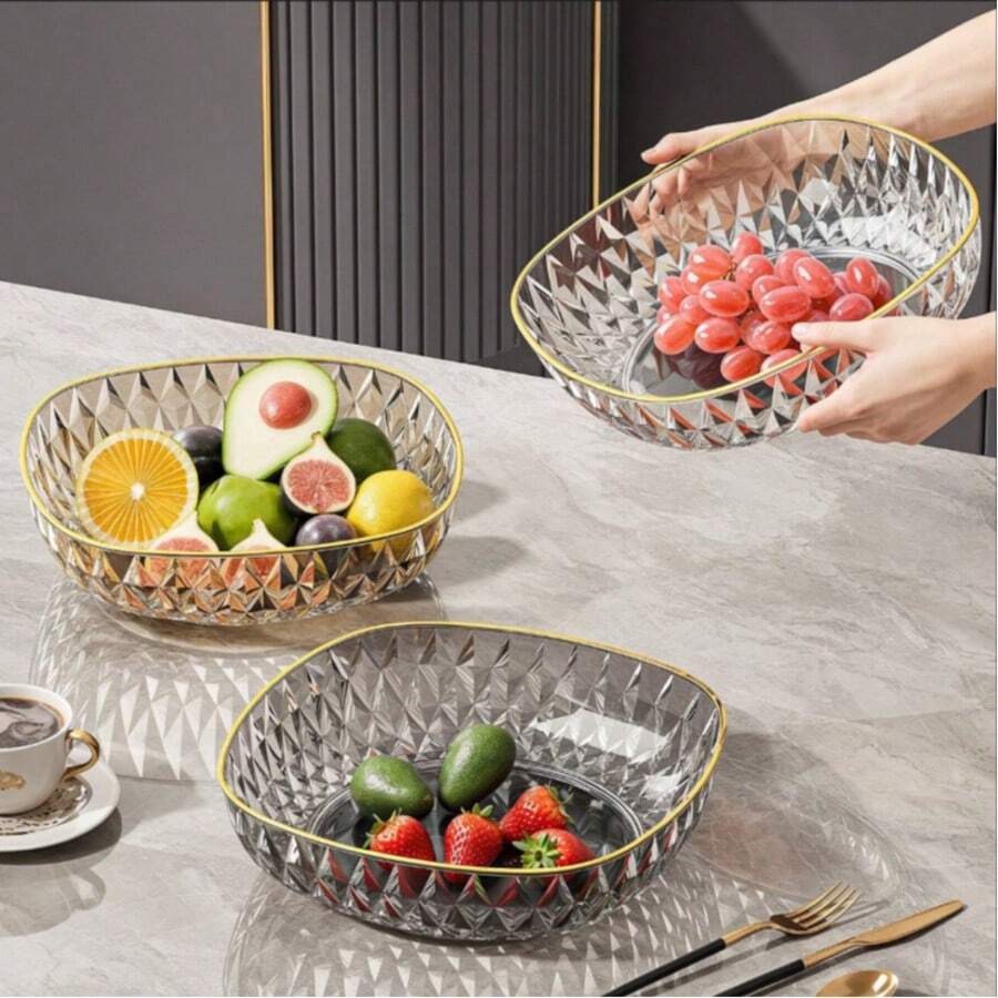8-9 Inch Handpainted Gold Round Crystal Glass Fruit/Candy Bowl, Elegant Decorative Serving Bowl - Multicolor - View 1