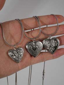 浪漫心形可打开不锈钢相框吊坠项链，男女皆宜的珠宝礼物 - 多色4 - 查看 11