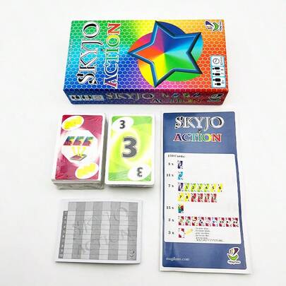SKYJO ACTION 卡牌游戏 - 快节奏互动式家庭桌游，经典游戏的趣味变体，2-8人游戏，30分钟一局，包含多语言说明书，是派对娱乐的理想之选