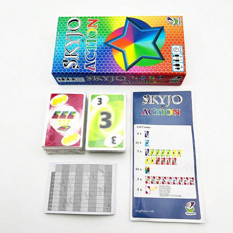 SKYJO ACTION 卡牌游戏 - 快节奏互动式家庭桌游，经典游戏的趣味变体，2-8人游戏，30分钟一局，包含多语言说明书，是派对娱乐的理想之选 - 彩色 - 查看 1