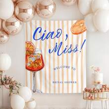 60x80inches Ciao Miss Bridal Shower Welcome Sign, Italian Theme Bachelorette Banner, Lemon Bridal Shower Tapestry, Aperol Spritz Amalfi Coast Backdrop, 1pcs 60x80INCH Wall Tapestry Wall Art Tapestry For Bedroom Living Room Dorm Banner, Single Side Printing, Wall Hanging Decorative Tapestry Room Decoration - 設計方案 1 - 查看 2