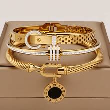 3/1 件女士珠宝手链礼品套装，不锈钢手链配方晶锆石四叶花、蝴蝶吊坠 - 小鎖吊墜組合款 - 查看 22