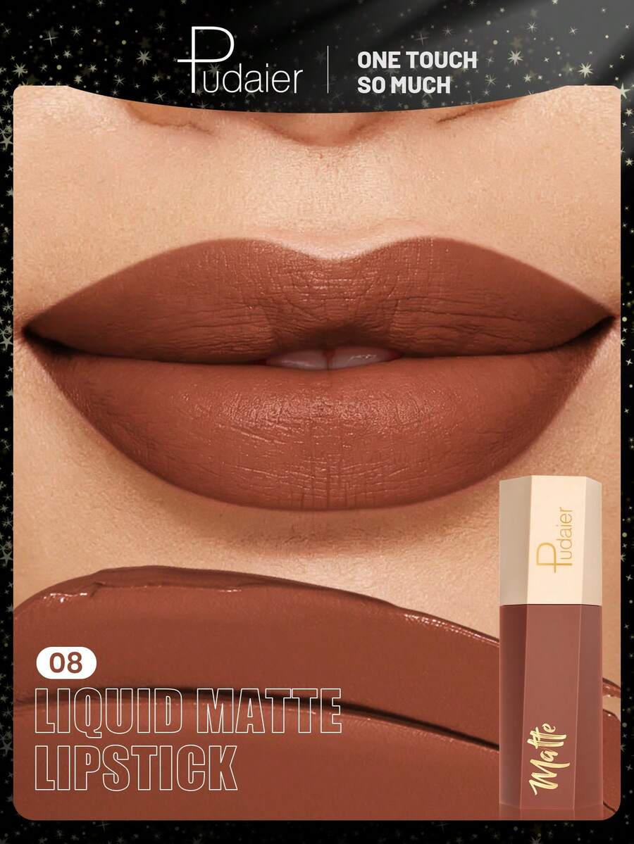 Pudaier 1pc Soft Velvet Matte Lipstick, Waterproof & Long-Lasting, Suitable For All Skin Types - 08 - View 1