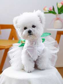 1件宠物衣服，狗狗/猫咪服装，可爱浪漫套装，薄纱裙系列，适合小型犬和幼犬 - 彩色 - 查看 3