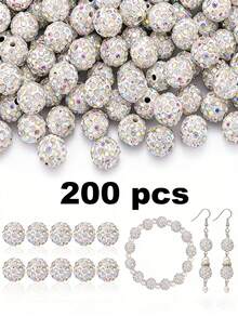 50/100/200颗 10毫米闪亮迪斯科球珠 - 闪亮黄色塑料珠，反光表面，适用于珠宝制作、DIY工艺品、项链和耳环配件、珠宝制作珠子、耳环组件、手工珠子 - 彩色 - 查看 63