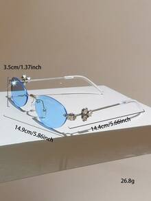 1 Pc Women's New Oval Frame Fashion Glasses Rimless Design Simple Decorative Glasses Novel Temple Design Shiny Rhinestone Decoration Solid Color Women's Fashion Accessory - Multicolor - View 6