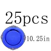 50pcs/25pcs/20pcs/10pcs 7.5inch/10.25inch Transparent Blue Rimmed Plates, Available In Glass Or Plastic Material, Western Dinner Plates, Party Plates, Pasta Plates, Reusable Blue Rimmed Plates, Transparent Blue Baroque Style Plates With Gold Foil Rim, Suitable For Party, Banquet, Wedding, New Year, Valentine's Day, Premium Plate Set - Blue - View 15