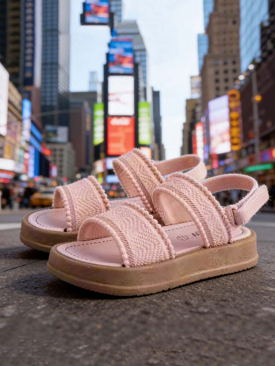 女童凉鞋，休闲沙滩鞋，适合搭配连衣裙 - 粉色 - 查看 1