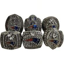 Football Goat Brady NE 2001 2003 2004 2014 2016 2018 6 World Champions Replica Rings Set With Wooden Box - Silver - View 3