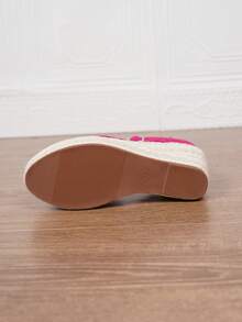 Sandale Espadrile pentru femei din piele ecologică, sandale cu platformă, de vară, cu bareta, vârf pătrat, toc de 8,5 cm, bareta la gleznă, talpă țesută din paie, model gol, mărimea 34-43, mărimi mari și obișnuite - Roz fierbinte - Vizualizare 6