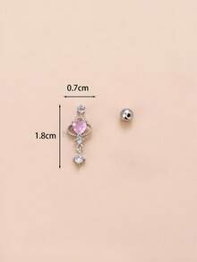 1件 时尚简约新款微镶钻石心形不锈钢耳骨耳环 - 銀色 - 查看 4