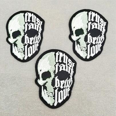 3pcs Of Punk Skull Embroidery Patches That Can Be Ironed/Sewn Onto Clothes, Bags, And Hats As Decorations